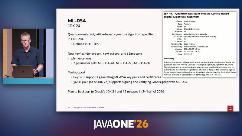 JEP 497: Quantum-Resistant Module-Lattice-Based Digital Signature Algorithm ML-DSA — specified in FIPS 204