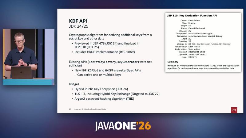 JEP 510: Key Derivation Function API — Previewed in JEP 478 and finalized in Release 25