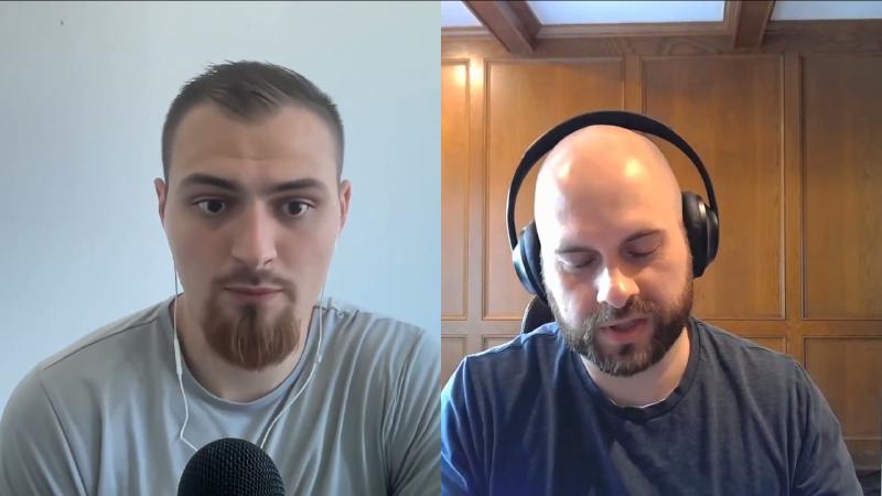 ~32 minute split-screen: two-shot, guest over-ear headphones; spoken Arrow and reducing data movement, no slide text.